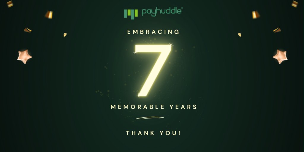 Payhuddle's tweet photo. 𝗖𝗲𝗹𝗲𝗯𝗿𝗮𝘁𝗶𝗻𝗴 𝟳 𝘆𝗲𝗮𝗿𝘀 𝗼𝗳 𝗣𝗮𝘆𝗵𝘂𝗱𝗱𝗹𝗲!

Embracing a true milestone journey with our phenomenal team, cherished customers, and incredible partners! Thank you for being part of the #Payhuddle story!

Cheers to many more years of success, together! https://t.co/cArTFu8jnw