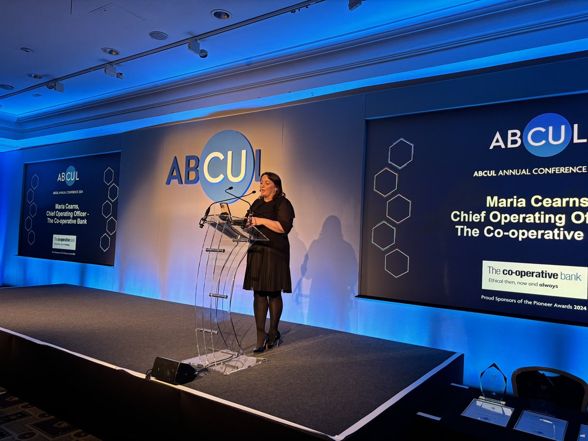 It’s a pleasure to welcome Maria Cearns, Chief Operating Officer of @TheCooperativeBank to the stage to open the Pioneer Awards ceremony. The Awards recognise the efforts, contribution, &amp; achievements of individuals within the credit union sector in the past 60 years. #ABCUL2024