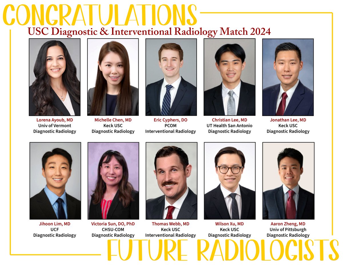 We can't wait! Welcome the newest incoming class of IR/DR resident. The future is looking so bright, you're going to need 😎. 

#Radiology #Match2024 #TrojanFamily #KSOMMatch2024 ♥️✌️ #FightOn