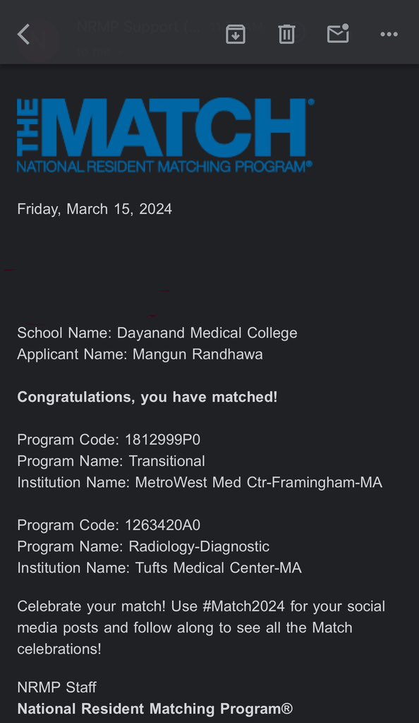 Beyond excited to share that I've matched at Tufts for my Diagnostic Radiology residency! 🎉 Huge thanks to my mentors @SandeepHedgire and @ghoshhajra for their constant support and guidance. #Match2024 #Radiology @TuftsMCRadRes @TuftsMedicalCtr