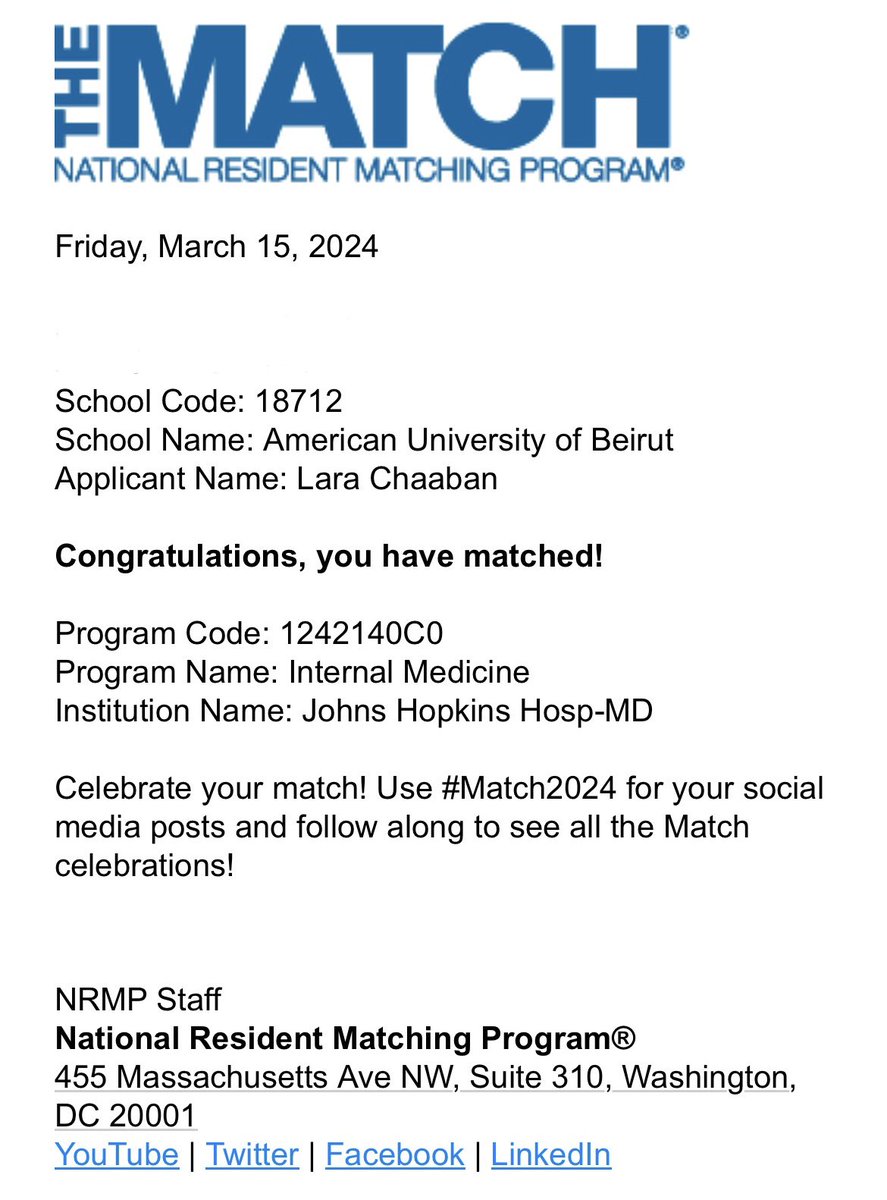 I’m excited to share that I matched into @OslerResidency ! Absolutely grateful for all the support @JoannaMeliaMD @JPAHamiltonMD @HopkinsGIHep @IBDHopkins ￼@AUB_Lebanon