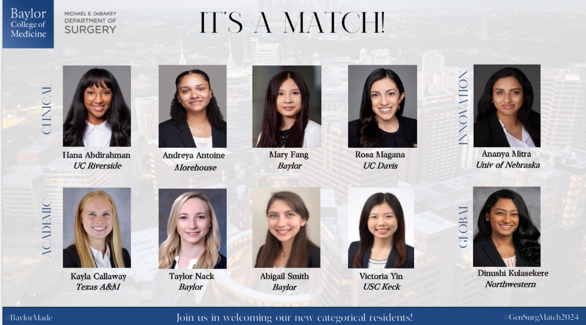 #SurgTwitter, please join us in welcoming our incoming categorical interns! We are so beyond thrilled to welcome this powerhouse group of women to @BCM_Surgery and @bcmhouston!