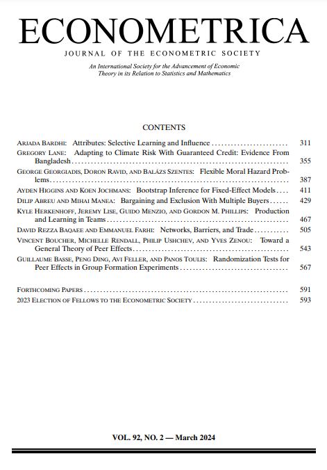 Econometrica Volume 92, Issue 2 (March 2024) is now online econometricsociety.org/publications/e…