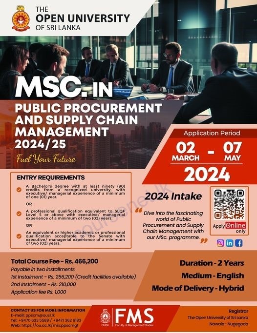MSc in Public Procurement and Supply Chain Management from The Open University of Sri Lanka #masters #MSc #Procurement #OpenUniversity #course #coursenet