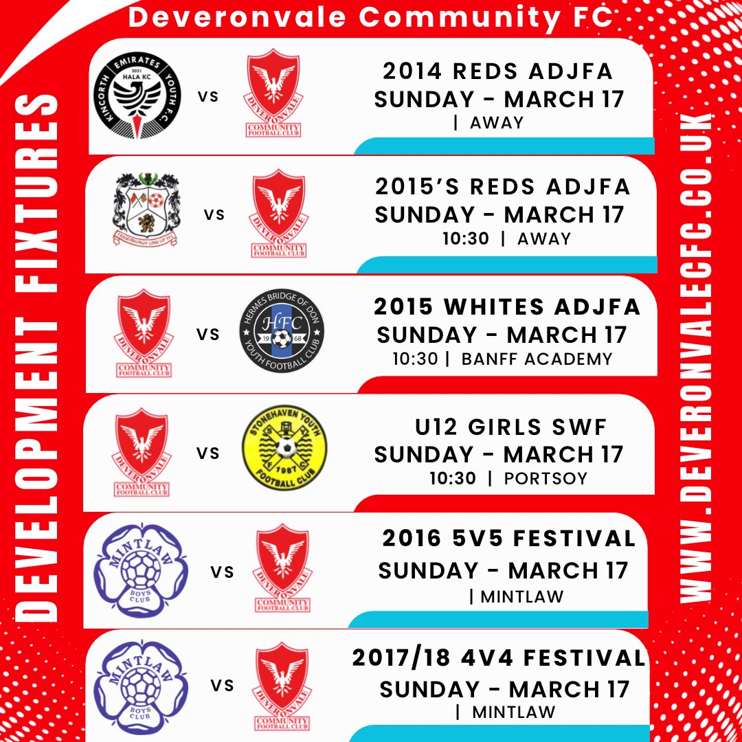 Whoop it’s the weekend!Please see all the weekends fixtures from around the club from our Festival to Development through to our 11 aside football. 
Safe travels everyone &amp; have a great weekend of football ⚽️
C’Mon I Vale 🔴⚪️🔴
#valecommunity #canalparksaved #bethebestyoucanbe