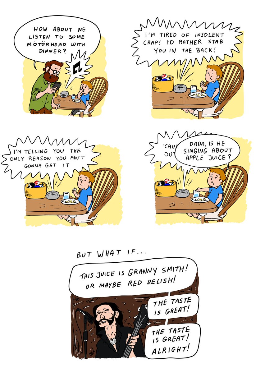 ccancercomics's tweet image. Harkening back to a time when I could control the dinner music. #comics #webcomics #punk #metal #motorhead #parenthood #lemmy