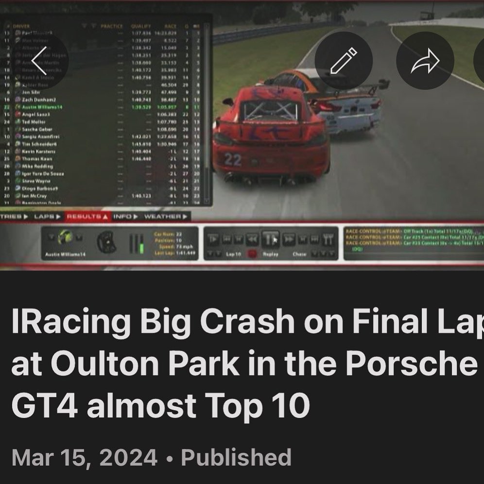 New YouTube Video Published 

Iracing at Oulton Park in the Porsche GT4 Falken Tire Series

YouTube link in Bio

#iRacing #racing #cars #Simracing #pc #simulator #YouTube #imsa #imsaracing #roadcourseracing
