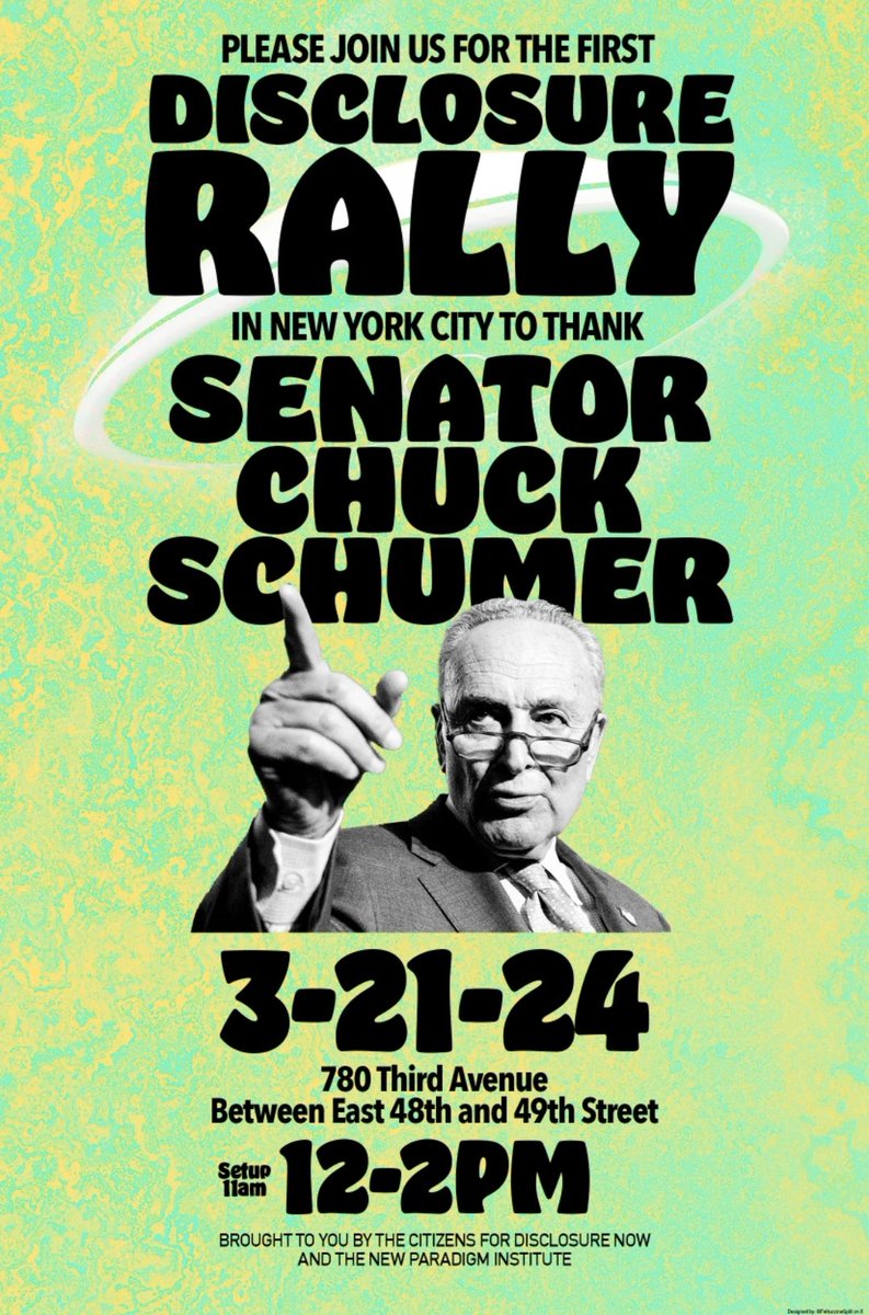 after running around and getting things done, we are finally proud to announce The First Disclosure Rally in New York City, brought to you in partnership with Danny Sheehan and The New Paradigm Institute, our purpose is to thank Senator Chuck Schumer for his leadership in our…