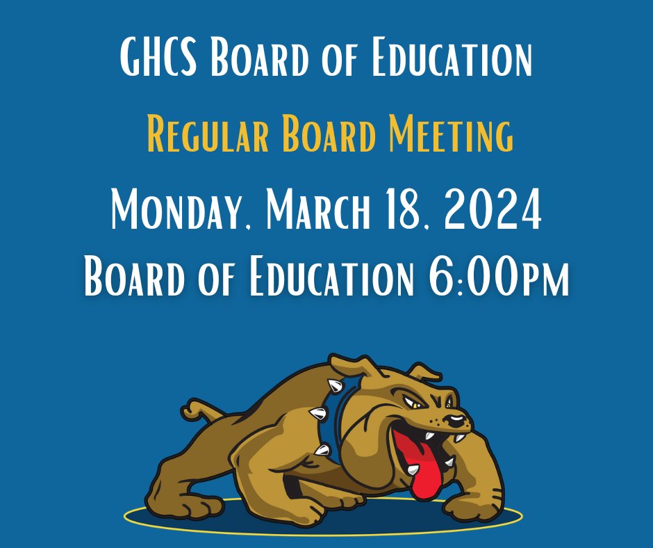 The Board Finance Committee Meeting will be held on Monday, March 18, 2024 at 4:30 p.m. 
The Board Legislative Committee Meeting will be held on Monday, March 18, 2024 at 5:15 p.m. 
The regular meeting of the Garfield Heights Board of Education will be held at 6:00 p.m.