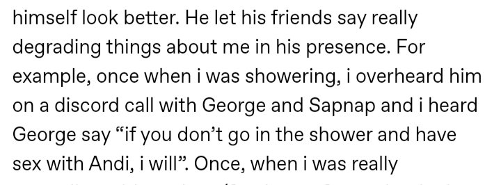 Zero56566043's tweet photo. @quickhakker @cheesecat25 Punz said andi said sexual things provoking George to say this but andi responded saying that she did not. I still don't think it's acceptable to say. (White SS are from andi, black ss are from punz) you can still find andis statement on Tumblr but I think punz deleted his. https://t.co/zCNVt0HEAb