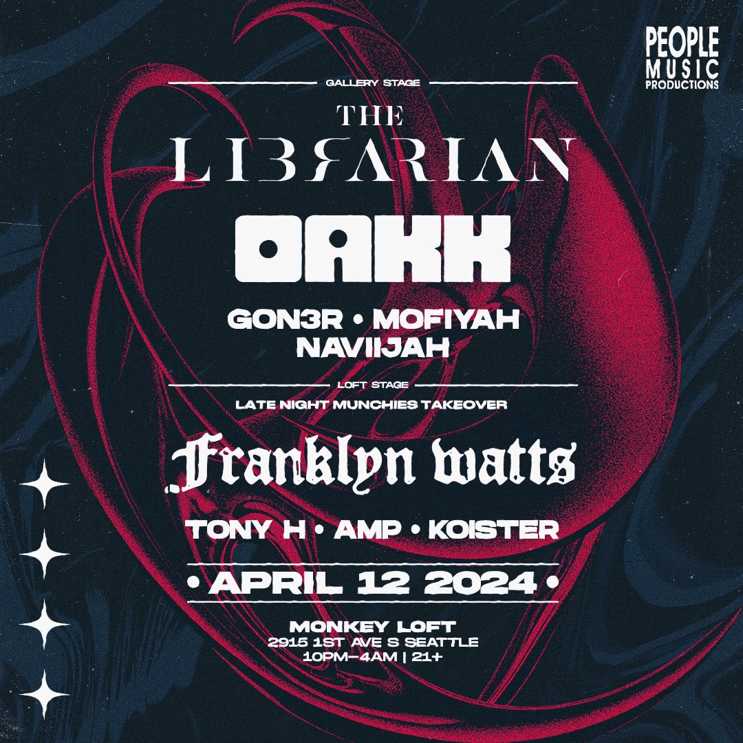 People_Music's tweet photo. Next show Fri 4/12 just announced ‼️ Two stages Bass room w @LibrarianMusic @oakkmusic @GON3R Mofiyah @NaviNaviijah House room Late Night Munchies Takeover w @franklynwatts_ @DJTonyH507 Kloister @djampofficial Limited Adv Tix 👉 https://t.co/J1FE9TInj1 😍😍 https://t.co/ANxA0Ei6t1