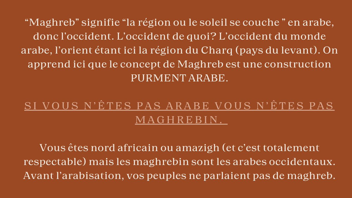 Petit message aux personnes qui aime dire cette abomination "on est maghrébin pas arabe" . #arab #arabic #Algerie #Maroc #Tunisie #maghreb #amazigh