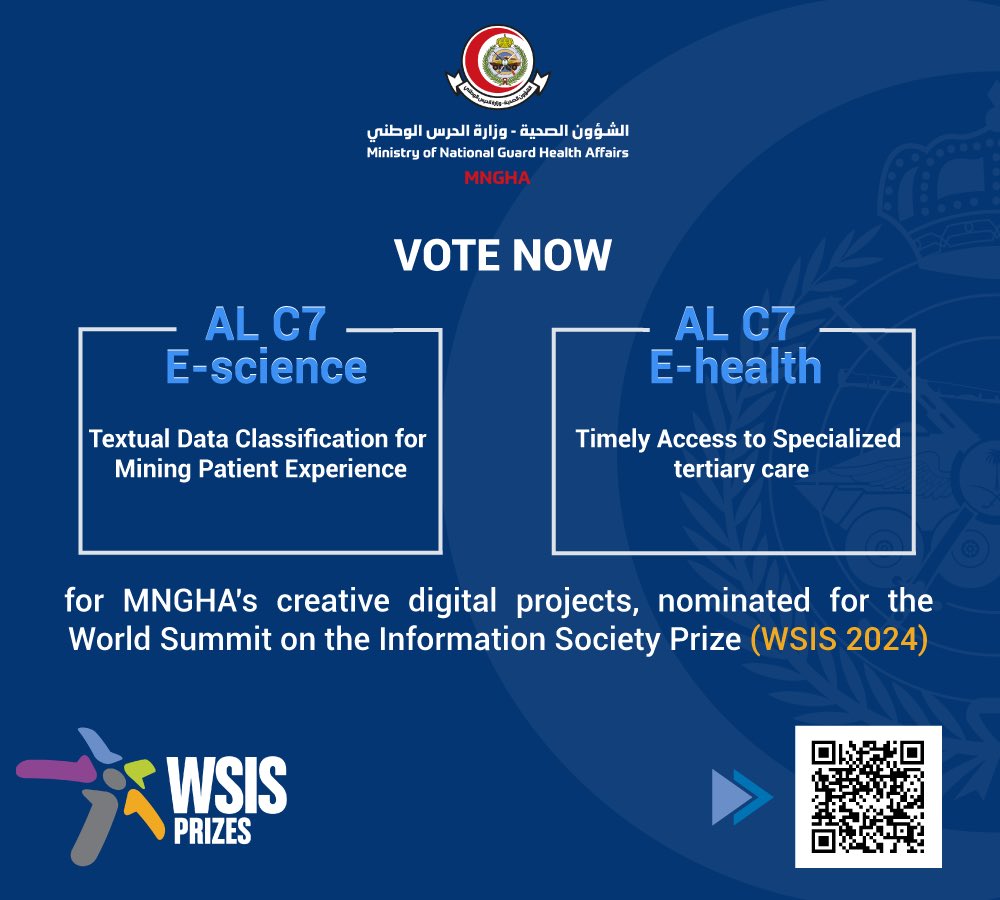 الشؤون الصحية بوزارة الحرس الوطني من المرشحين على مستوى العالم للفوز بجائزة القمة العالمية لمجتمع المعلومات (WSIS 2024) ، من خلال مشاريعها للحلول الرقمية الابتكارية لخدمة المرضى. 

نبارك لجميع منسوبي الشؤون الصحية هذا الترشيح ونتمنى مساهمتكم في التصويت من خلال الرابط التالي: