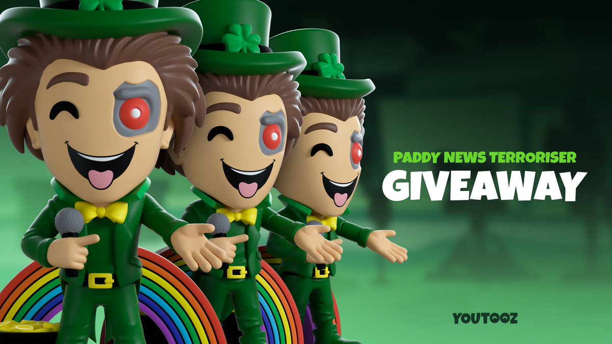 Terroriser's tweet photo. We are giving away a few of my new Paddy News YouTooz! 

To enter, comment 🍀 and follow @youtooz, winners will be announced when the figure drops on Sunday, March 17th! 🇮🇪 🇮🇪 🇮🇪 https://t.co/YXbpRya3NS