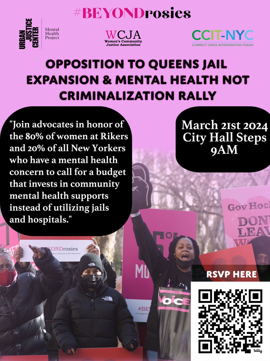 80% of the women and gender-expansive people on Rikers Island have mental health concerns. Tell Mayor Adams that we need more treatment beds--not jail beds! #BEYONDrosies #carenotcriminalization #MentalHealthProject #WhataboutHER #HealthcareIsahumanright #WomensHistoryMonth