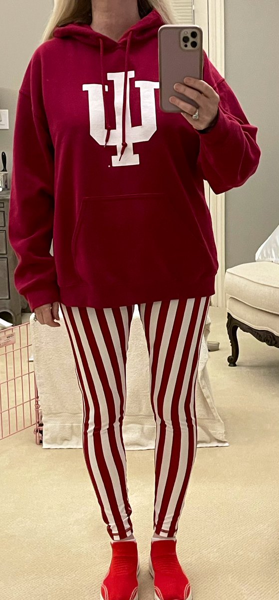 JulieLaughner's tweet photo. Pulling out the candy stripes to try to help give my team a “leg” up for tonight’s game! Let’s go, Hoosiers! #iubb #HoosierBasketball https://t.co/eJ0KEdSEIs