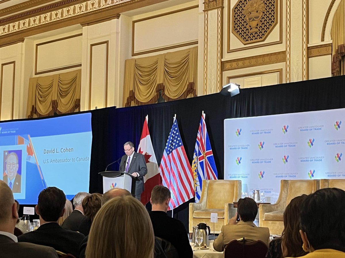 PNWER's tweet photo. Ambassador David Cohen speaks to Vancouver Board of Trade in Vancouver, BC on importance of diversity and inclusion.  #USCanada #diversity #inclusion #trade #nafta https://t.co/b9rqRSwJtr