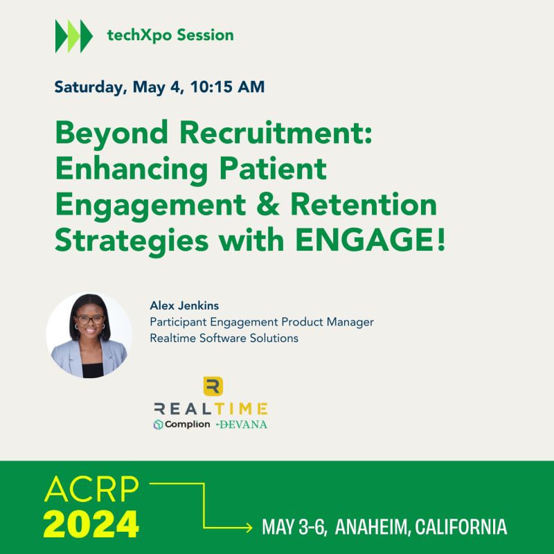 Headed out to #ACRP2024? We'd love to see you there! Stop by our techXpo session and enhance your expertise! Learn more about this #ACRP2024 #techXpo session right here: bit.ly/3VaH1Gi 
#ClinicalTrials #PatientEngagement #eClinicalSolutions #PatientRetention