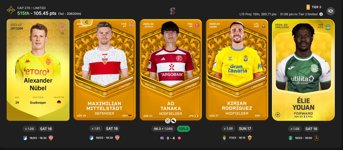 SportStolli's tweet photo. Zwei Dinge...
1) Hervorragender Start Dank #Tanaka in die #Sorare gw mit #Cap270 😎👍
2) Die richtige Taktik bei #sorarerivals wird überbewertet 😉 und natürlich auch hier Dank an #Tanaka https://t.co/jwVNpRLZwd
