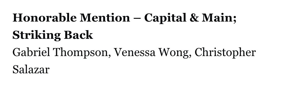 I was delighted to learn a series I worked on, 'Striking Back,' for @capitalandmain was recognized for a 2023 Best in Business award from @SABEW ! Here is a link to this incredible series capitalandmain.com/striking-back-…. All the credit goes to my wonderful editor @TMMcMillan