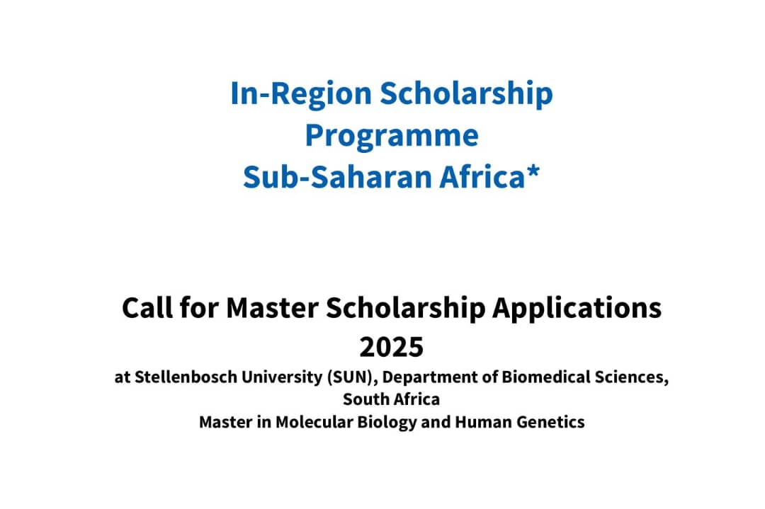 ✨Call for #scholarship application 

Master in #molecularbiology and #humangenetics at Stollenbosch University, South Africa.

📆Application closing date: April 9, 2024

🔍 More info: rb.gy/6y3oj0

#stellenboschuniversity #humangeneticstz