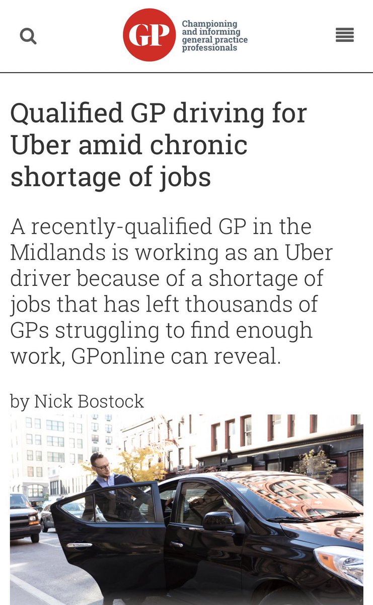 The government have reduced 2200 GPs over the last decade Patients can’t see their GPs Yet we have newly qualified GPs driving for @UberUK as they struggle to get NHS GP jobs, especially those that are worth the risk/reward