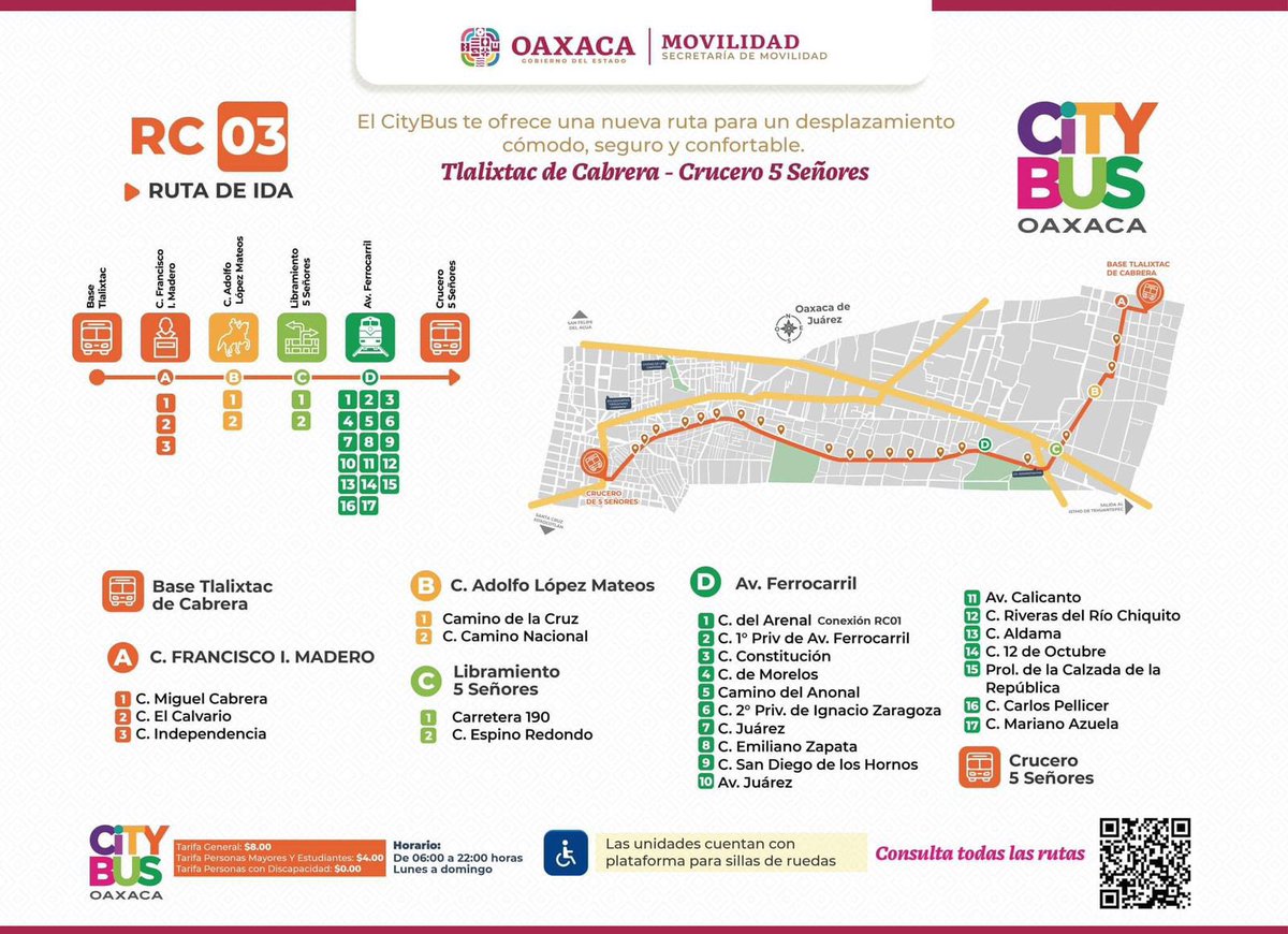 DenisseCru2's tweet photo. La nueva ruta RC03 del #CityBus parte de su base, en Tlalixtac de Cabrera y culmina su trayecto en el Crucero de 5 Señores. Te invitamos a conocer las calles y avenidas por donde circulará. https://t.co/cXgdCjGX3u