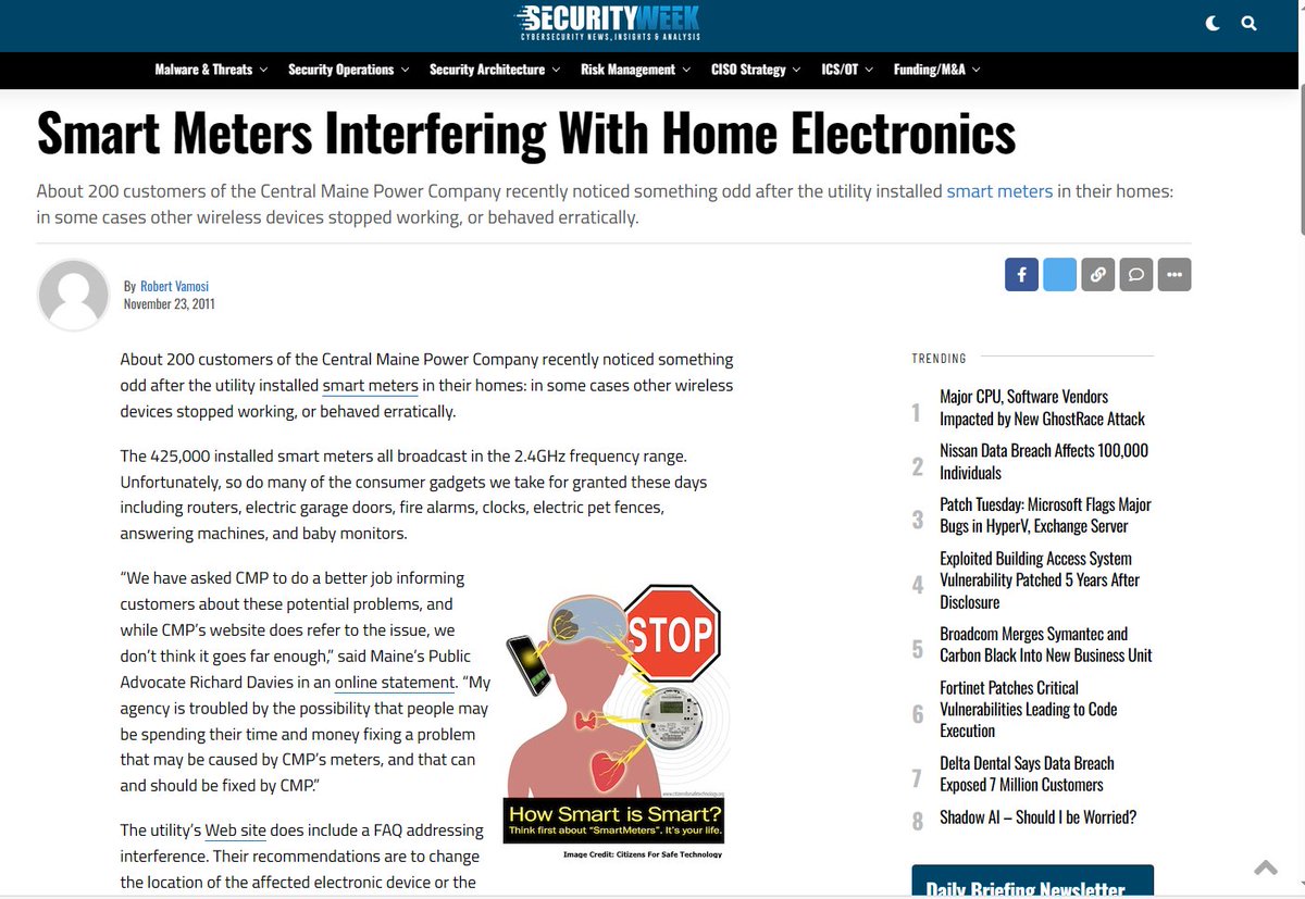WA STATE #SmartMeter #LandlinePhone

Since Lewis PUD installed a smart meter at bottom of my hill, one foot away from the box for landline phones for the hill, my calls are dropping like mad.

I spoke to your assistant, Jim. Will contact you June 2024.

securityweek.com/smart-meters-i…