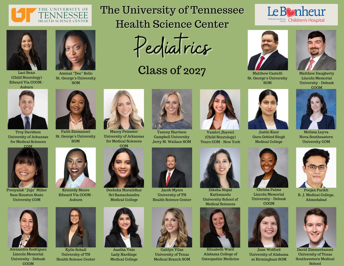 We are thrilled to welcome these amazing future pediatricians to our peds residency family and Memphis! #PedsMatch2024 #FuturePedsRes @uthsc @LeBonheurChild #LeBonheurProud ❤️❤️🎉🎉