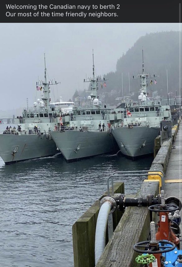 You guys!!! The Canadian Navy is in my hometown Ketchikan ALASKA right now. I have not seen this before 👀 #CanadianNavy #ketchikan #Alaska  

“Our most of the time friendly neighbors”