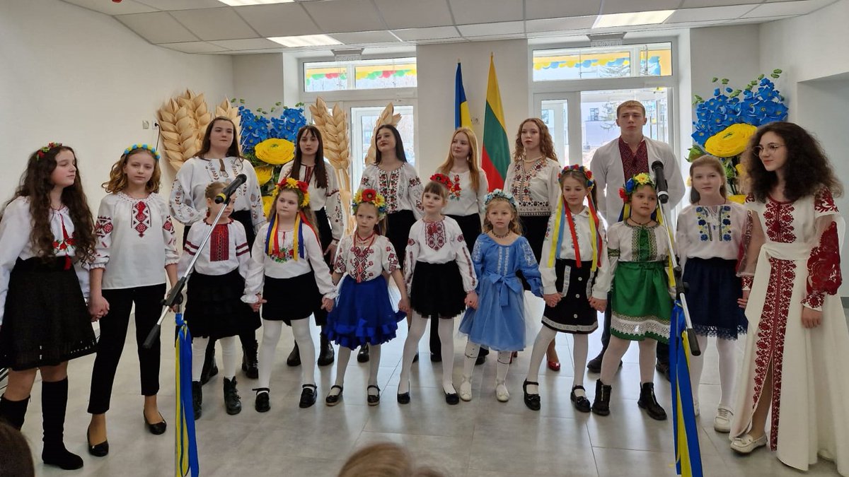 LithuaniaMFA's tweet photo. Today, 700 Ukrainian children are back in the Borodyanka lyceum, rebuilt with support from #Lithuania’s Fund for Development Cooperation and the Taiwanese Representative Office in Lithuania.These children will be rebuilding the future of Ukraine, and our duty is to help them now! https://t.co/ITpf94y5nY