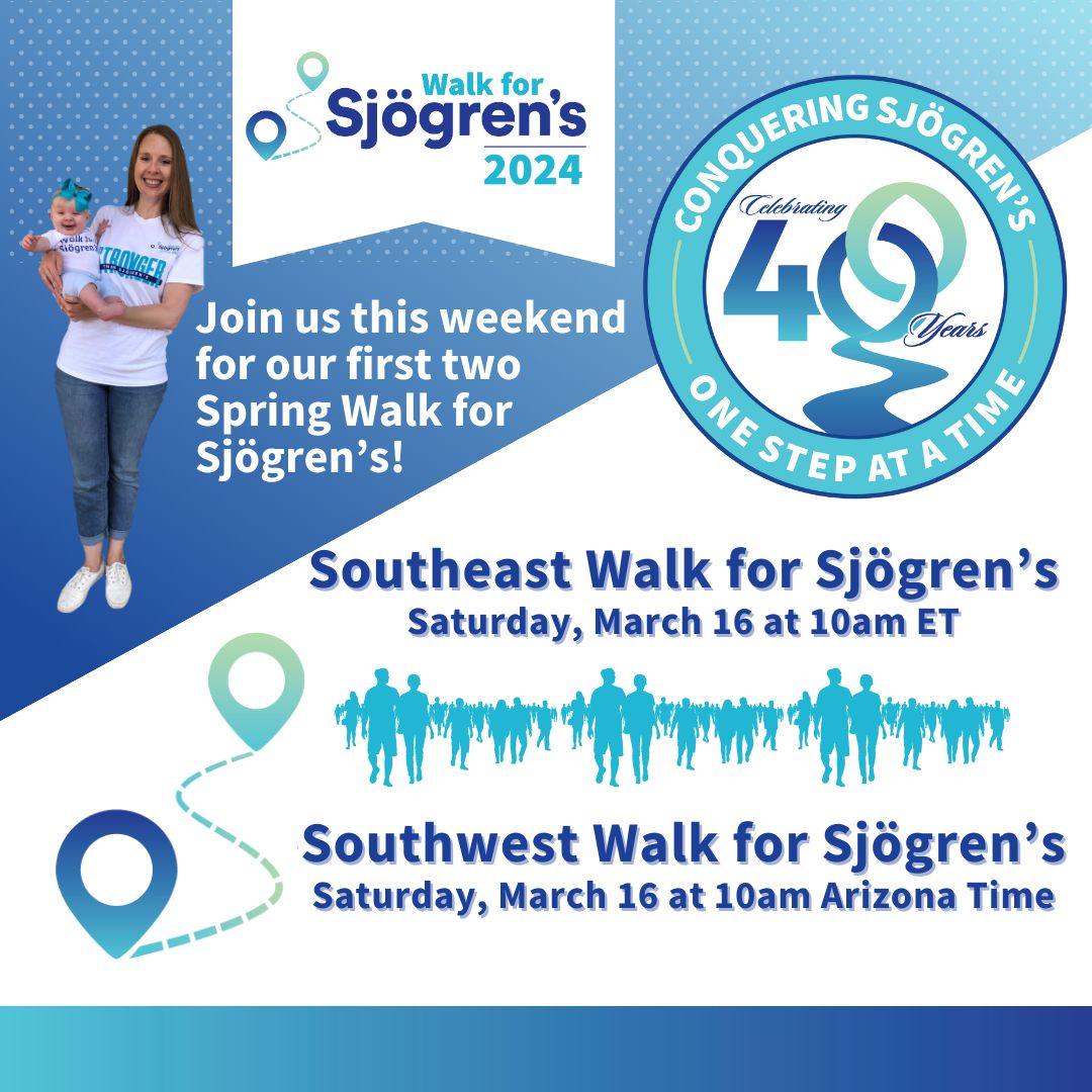 Southeast Walk for Sjögren's: for all of FL, GA, NC, SC
10am EDT

Southwest Walk for Sjögren's: for all of AZ, NM, UT
10am Arizona Time

buff.ly/3T4xopJ 
#WalkforSjögrens #WalkforSjogrens#Sjögrens #Sjogrens #SjögrensSyndrome #SjogrensSyndrome