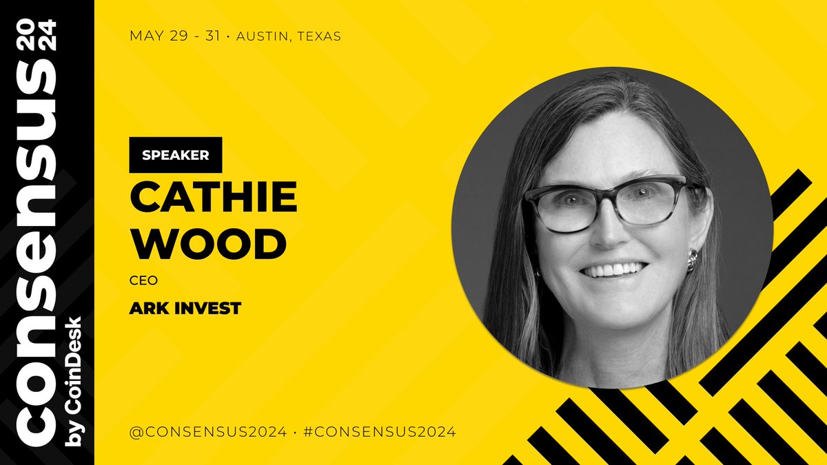 🗞️ We're excited to have @ARKinvest CEO @CathieDWood join us as a #Consensus2024 speaker. Join the visionary in finance as we explore the evolving landscape of investment. Register now 🔗 consensus2024.coindesk.com/register/?term…