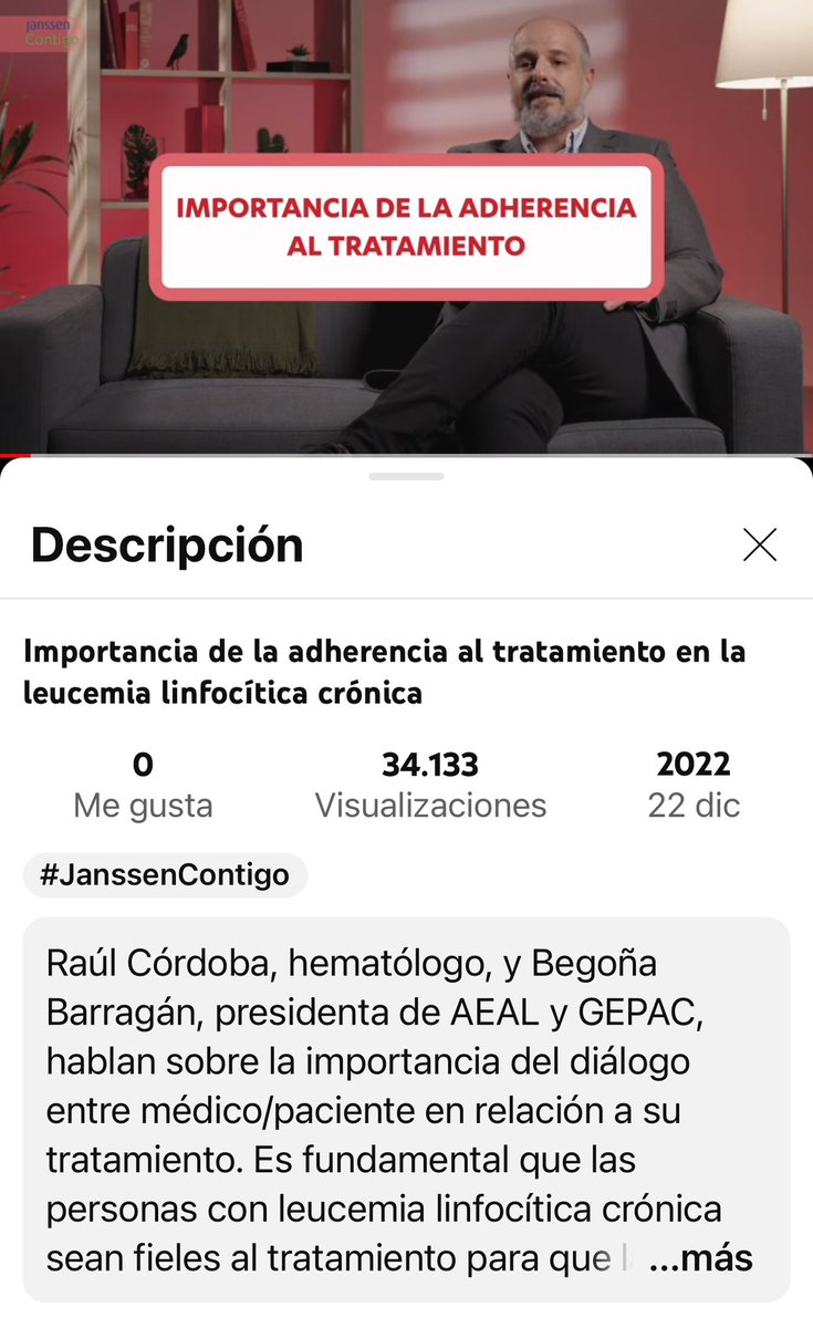 Importancia de la adherencia al tratamiento en la leucemia linfocítica crónica #LLC 

youtu.be/yfgXicF28G4?si… vía <a href="/YouTube/">YouTube</a>

¡Más de 3️⃣4️⃣0️⃣0️⃣0️⃣ visualizaciones! 

Muy contento de que este mensaje llegue a tanta gente 

#hematología