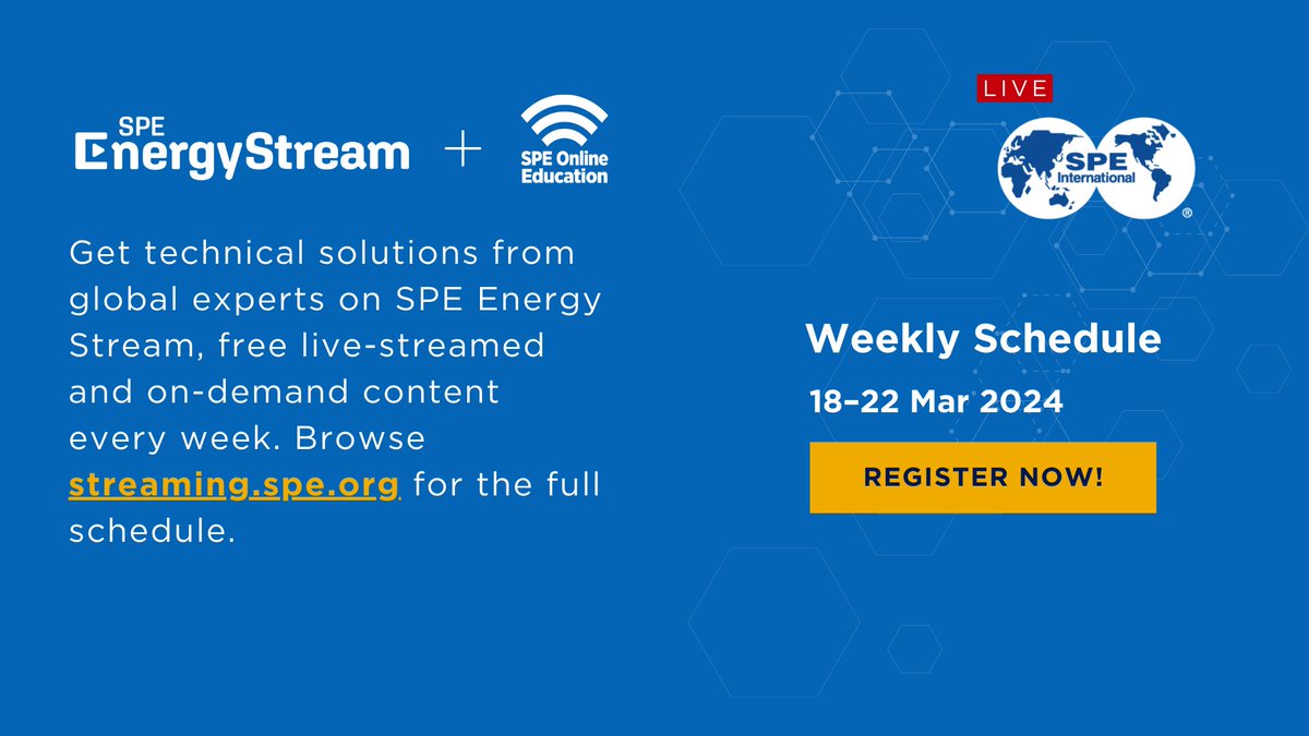 SPEtweets's tweet photo. Join us next week for a series of informative and exciting sessions on SPE Energy Stream. Register now to secure your spot!
https://t.co/8x02Izp9si
#SPEweeklymenu #SPEtechtalk #SPEenergystream #SPElive https://t.co/rdaCSgHZOx