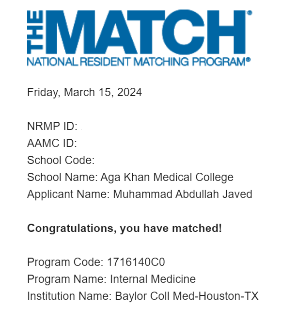 Thrilled to match at @bcmhouston @BCM_InternalMed for my internal medicine residency!! Grateful to my family, friends and mentors for their belief and constant support. Alhamdulillah!! #Match2024 #MatchDay