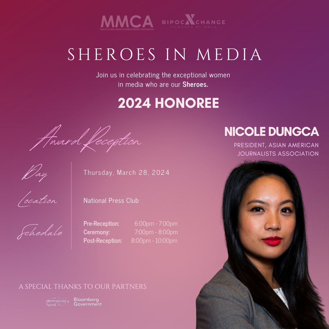 #AAJAKudos to @ndungca, AAJA’s board president, for being selected as a Sheroes in Media Honoree by the Multicultural Media & Correspondents Association @mmcadc! 🤩 👏