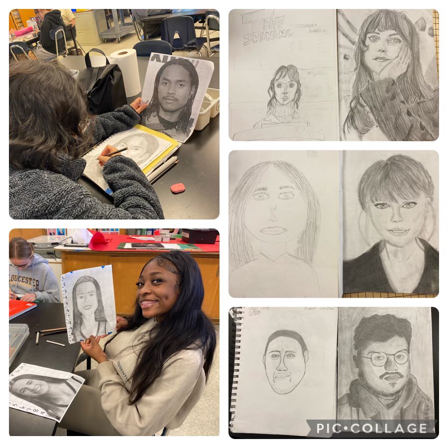 GloucesterGHS's tweet image. 🎨🖼️ Advanced Art &amp;amp; Design students have grown so much this year! We are currently drawing portraits and comparing them to our September attempts. While many students are still working on this assignment, we just couldn’t wait to share some of the work! #practicemakesprogress