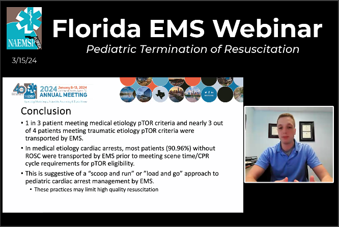 FL_NAEMSP's tweet photo. 90% of pediatric OHCA are rushed off scene too early.

Great presentation today by Chief William Cebulskie who won the award for the best pediatric presentation at the 2024 @NAEMSP Annual Conference.

https://t.co/S0uQ9jx3AU https://t.co/vUXmfC9ItR