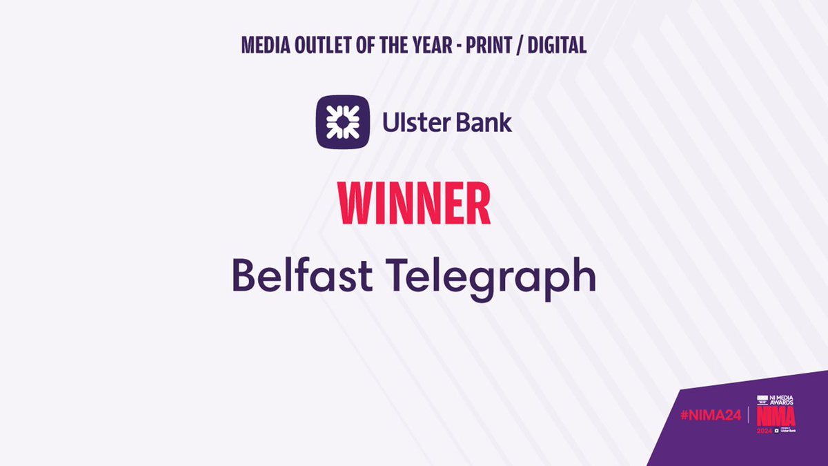 Congratulations to @BelTel on winning the Media Outlet of the Year - Print/Digital award 👏👏👏 Thank you to @UlsterBankNI for sponsoring the award. #NIMA24