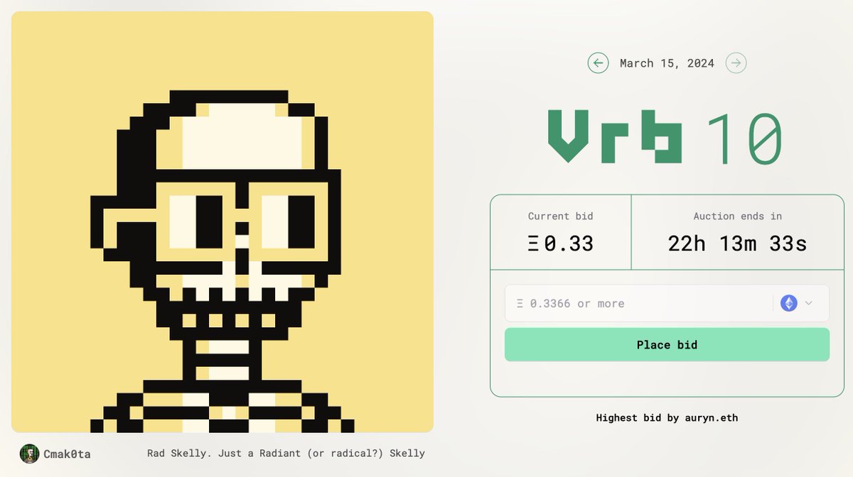 Daily auction live x @RadiantsDAO Rad Skelly by @Cmak0ta vrbs.build ☀️