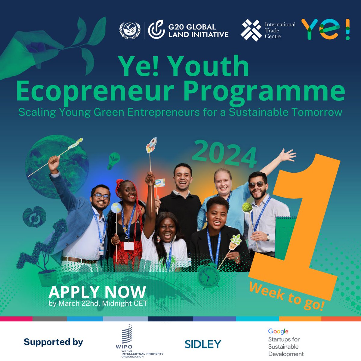 UNYouthAffairs's tweet photo. 🚨 Just 1 week left! 

The clock is ticking down to apply for the Ye! Youth Ecopreneur Programme (YECO) 2024 ✨

This is your chance to join a community of innovators leading the charge for a sustainable future 🙋‍♀️ https://t.co/OgXHd2Y4Bg

@ye_community @ITCnews https://t.co/Abq5sbS9ht