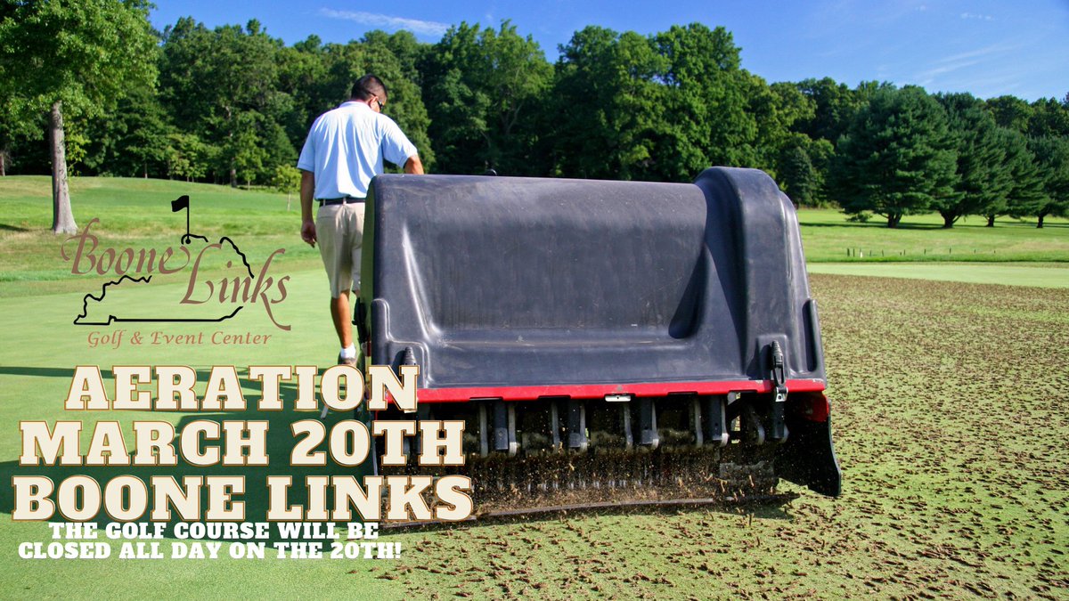 BooneGolf's tweet photo. We will be doing green aeration on Wednesday March 20TH at Boone Links. The golf course will be closed all day and will reopen Thursday. https://t.co/C6FfNs6qRX