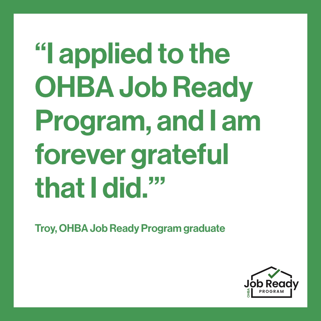 jobreadynow's tweet photo. "After graduating from the program, I was able to secure employment within two weeks. I am very appreciative of the #OHBAJobReadyProgram because of them I am now working in the field I love." - Troy, OHBA Job Ready Program graduate

#CanadianHomeBuilders #ConstructionTraining https://t.co/fLktYrmYsj
