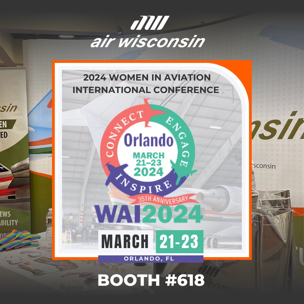 We can't wait to see you in Orlando next week for the 2024 Women in Aviation International Conference! Meet our team at booth #618 in the Career Center.

#wai24 #airwisconsin