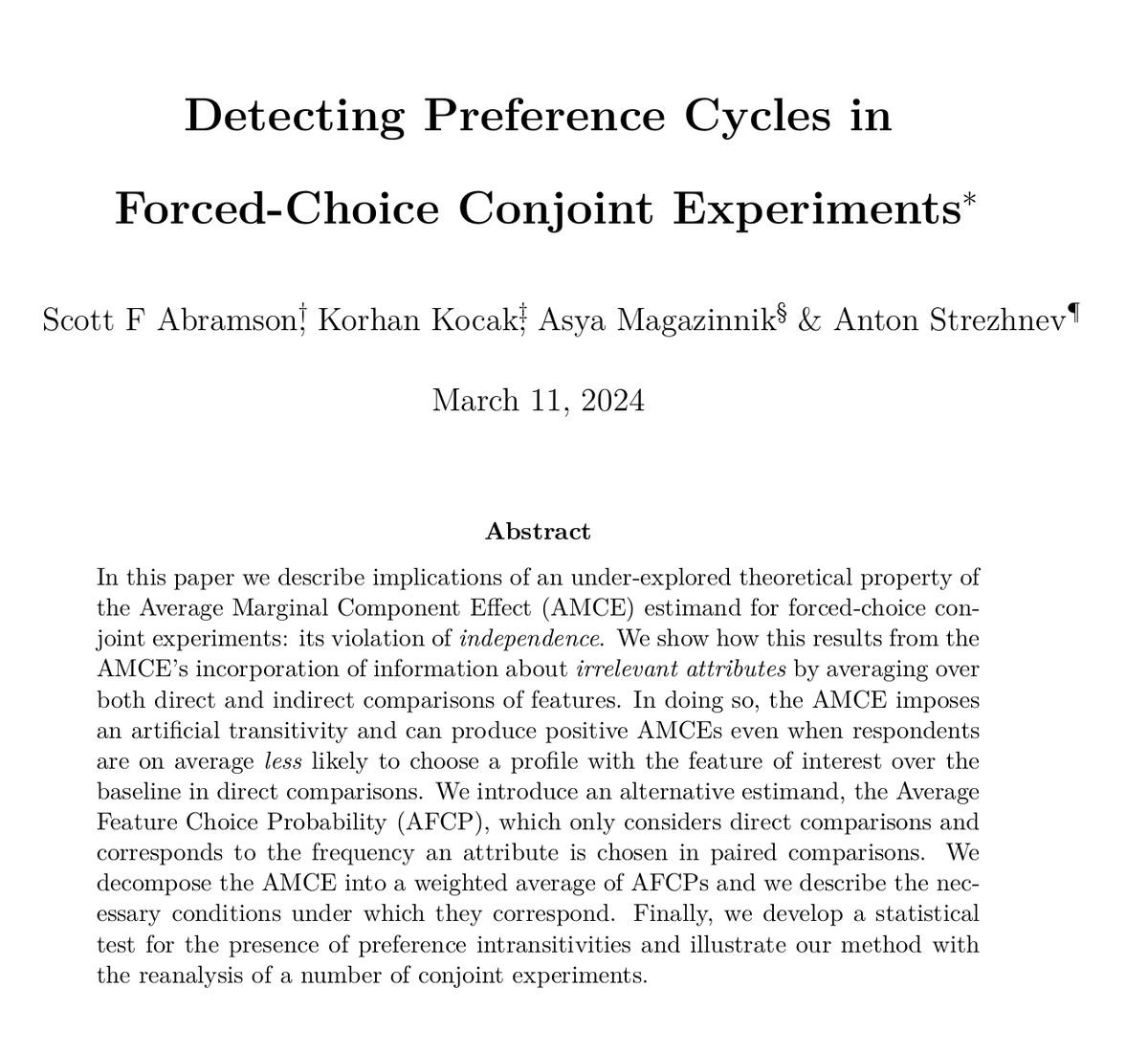 New version of our paper on cycles in choice experiments. Lots of cutting to get word count down, so more in the appendix. Check out Appendix B4 for a new section breaking down some of the other estimators recently proposed in the lit. osf.io/preprints/soca…