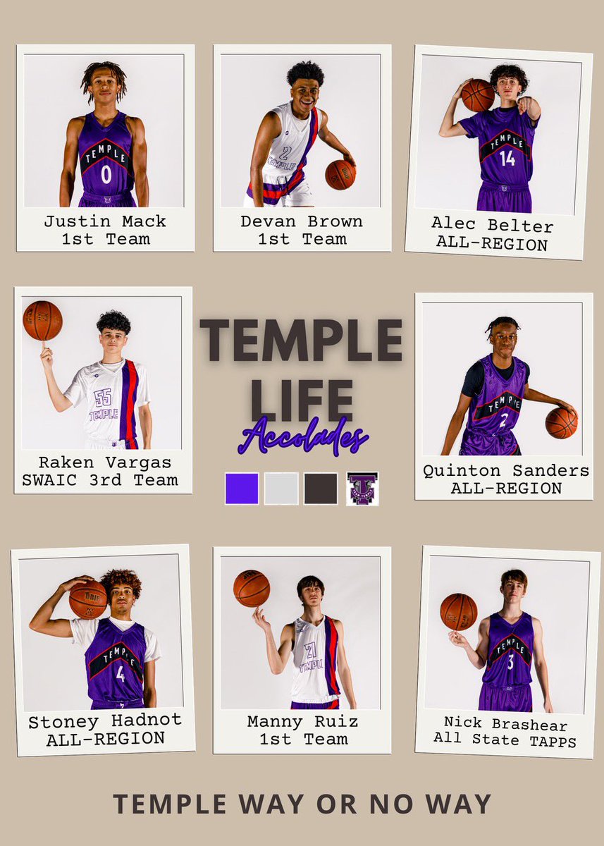 Congrats to all our Team Temple guys on having a great high school season, we would like to give a Big s/o to these guys on their season awards. #TempleWayOrNoWay @jaymack_01 @DevanBrown2026 @thealecbelter @rakenvargas55 @D1Quinton11 @TayCrazzyyy @MannyRuizRon @nickbrashear22