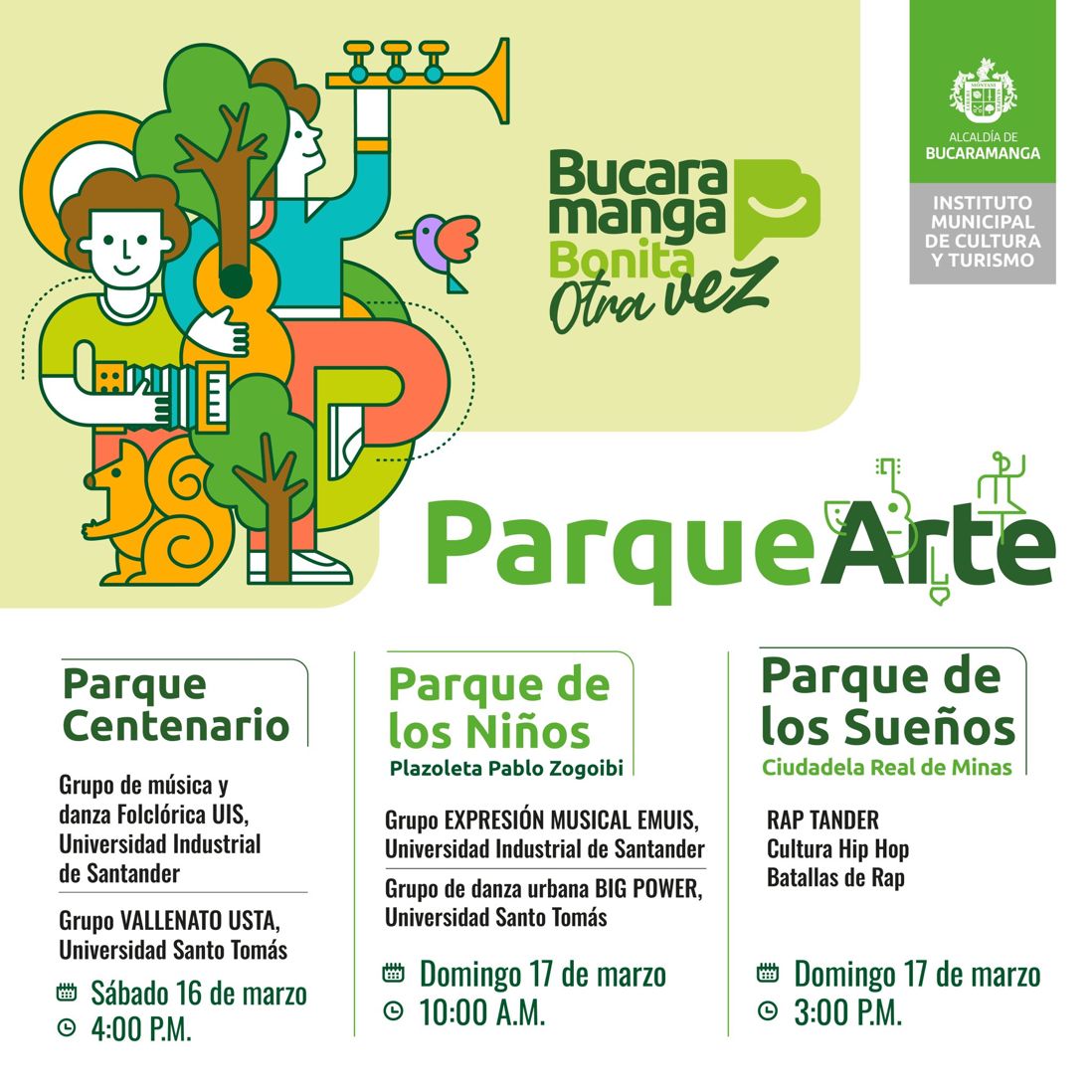 OLUNoticias's tweet photo. #Bucaramanga este fin de semana será una explosión de música y baile en #ParqueArte 🎶💃🏻🪗. Disfruta de eventos de hip hop, música folclórica y vallenato para toda la familia. Agéndate y no te lo pierdas.

l @Maytaja @PauRamirezL l https://t.co/EZpiITIVFB