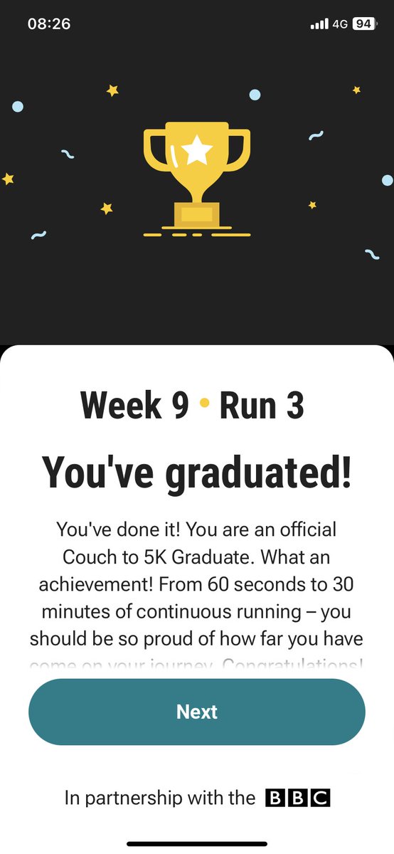 Graduated couch to 5k today after 9 weeks of the programme. #chuffedtobits