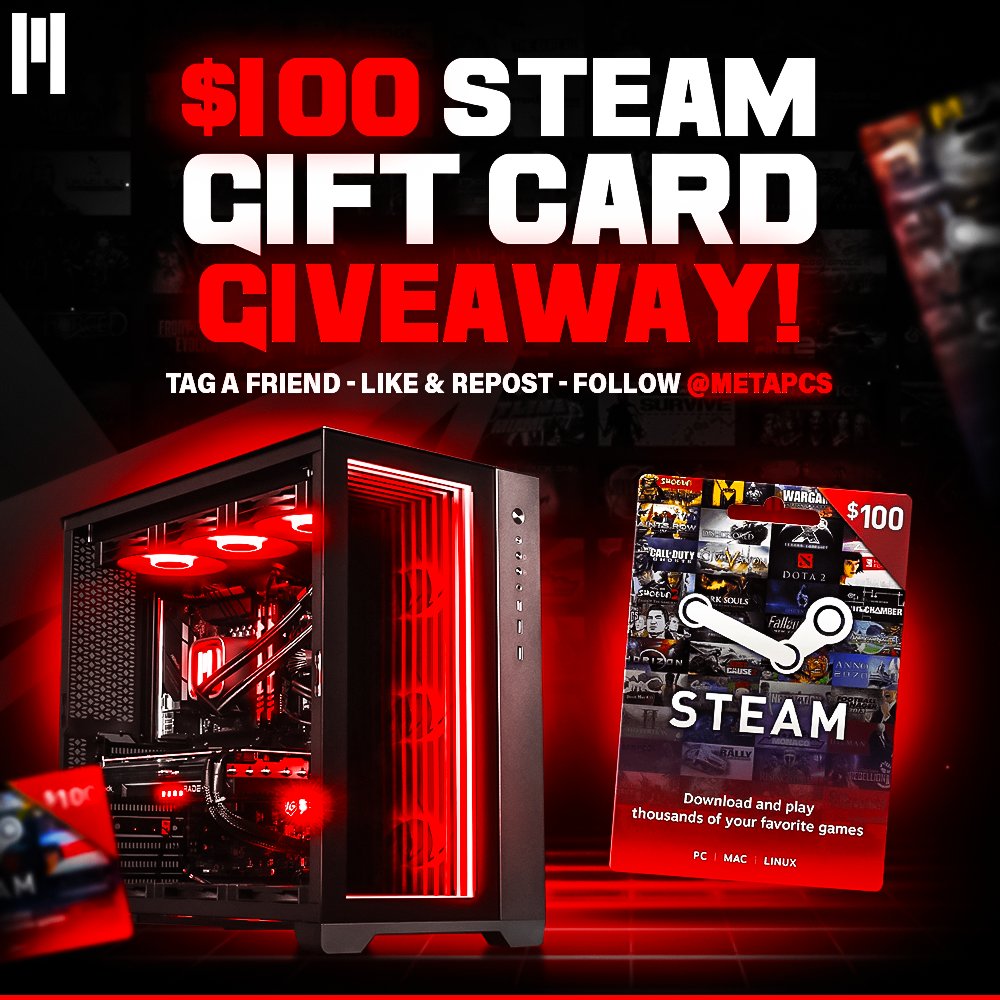 $100 Steam Card Giveaway! 👉 Like + Repost 👉 Follow @METAPCs 👉 Tag a friend Winner selected 3/20. Open worldwide cuz gamers are everywhere!🌎💖 Good luck!